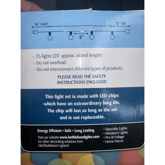 Bethlehem Lights 25 LED G50 Globe Lights Multicolor indoor outdoor cml grade - Picture 5 of 6